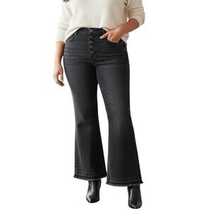 LOFT Womens Black High Waist Flare Crop Jeans Button Fly Size 32/14
